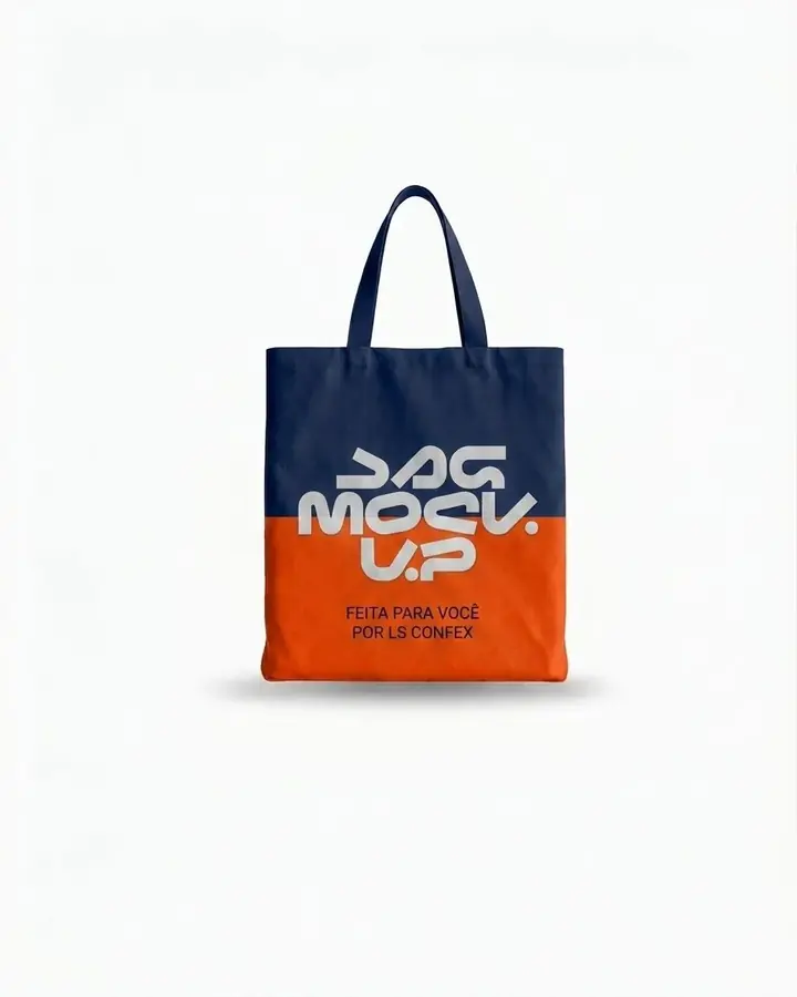 Ecobag bicolor azul marinho e laranja com estampa personalizada