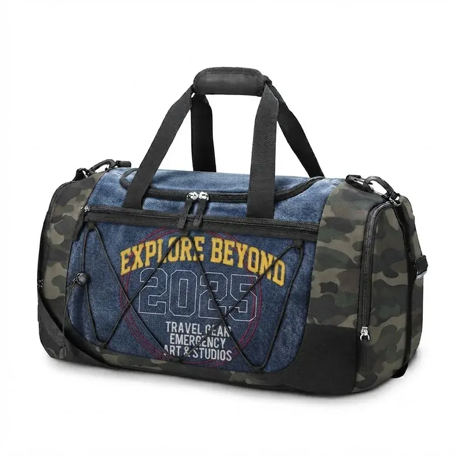 Mala Explorer camuflada e jeans personalizada — LS Confecções
